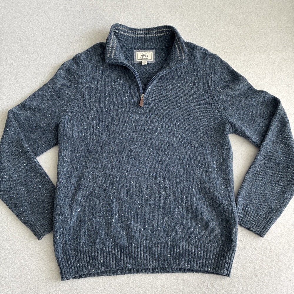 Jos. A. Bank 1905 Merino Wool Alpaca Blend 1/4 Zip Sweater Mens Large Blue Tweed